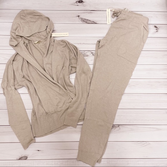 lovestitch Other - New Lovestitch Light Mocha Super Soft Lounge Set Wrap Hooded Top Shirt Joggers